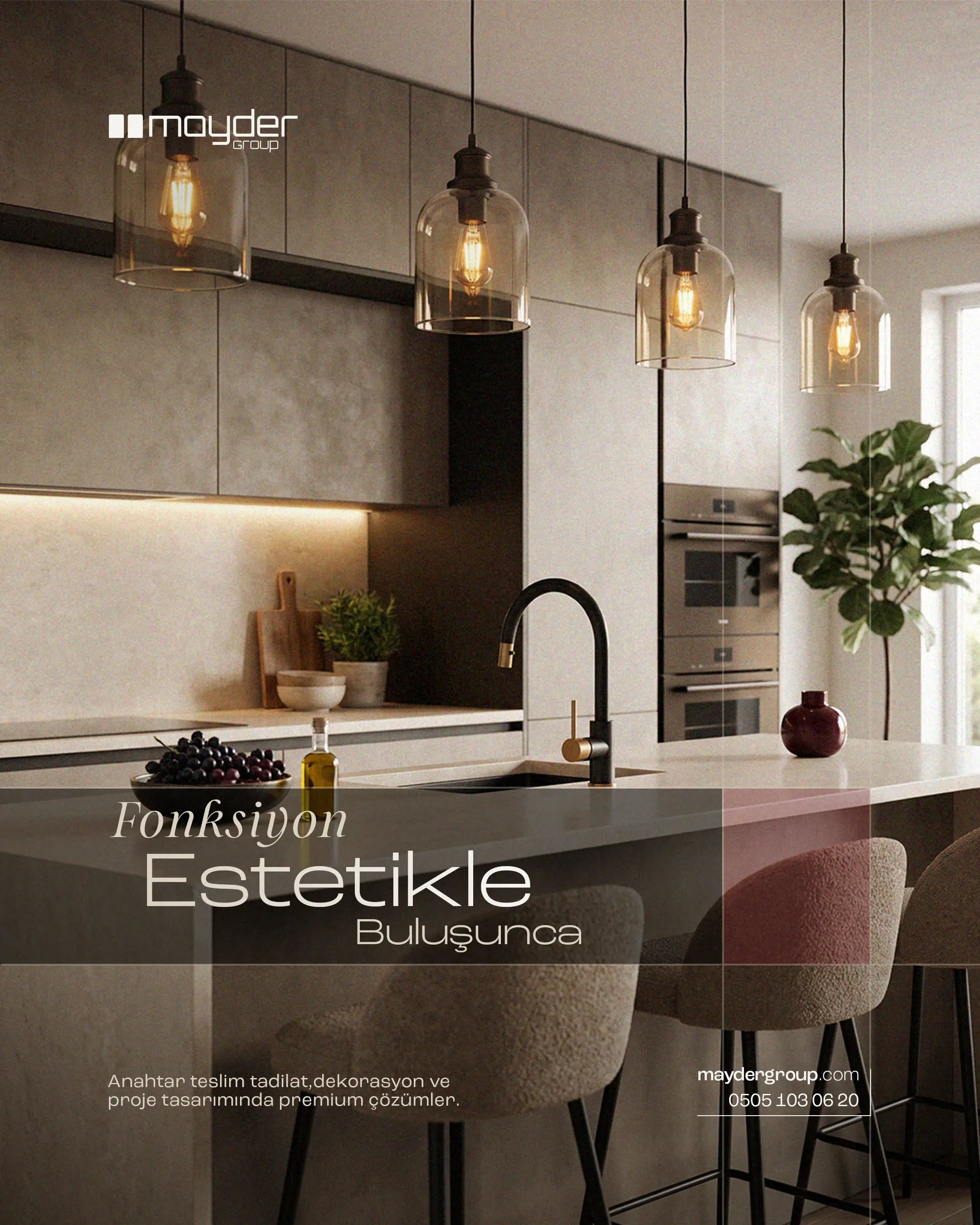 Premium iç mekan tasarımı ve malzeme detayı